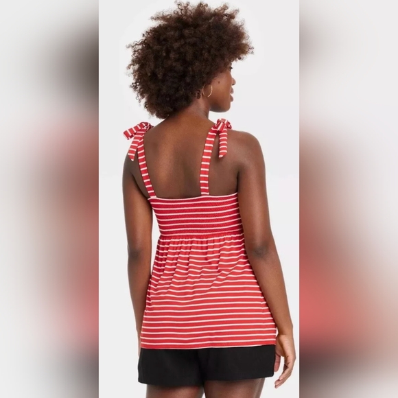 Isabel Maternity Tie Strap Tank Top Red Striped - Picture 2 of 9